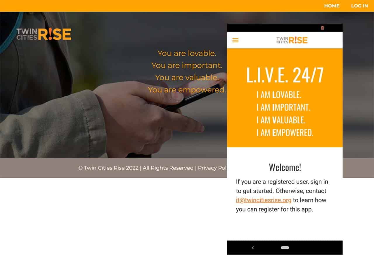 showing the home page and mobile app