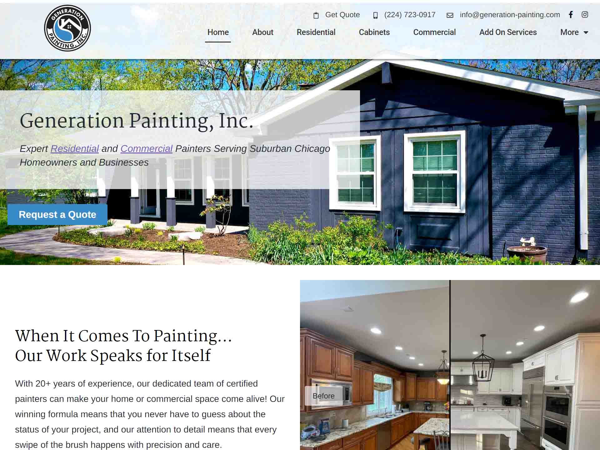 screen shot of painting contractor website home page