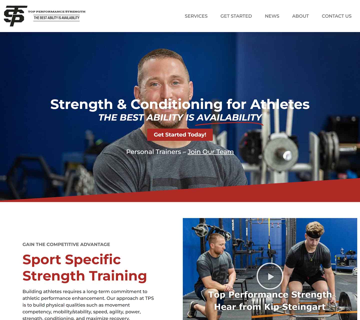 screen shot of personal trainer website home page