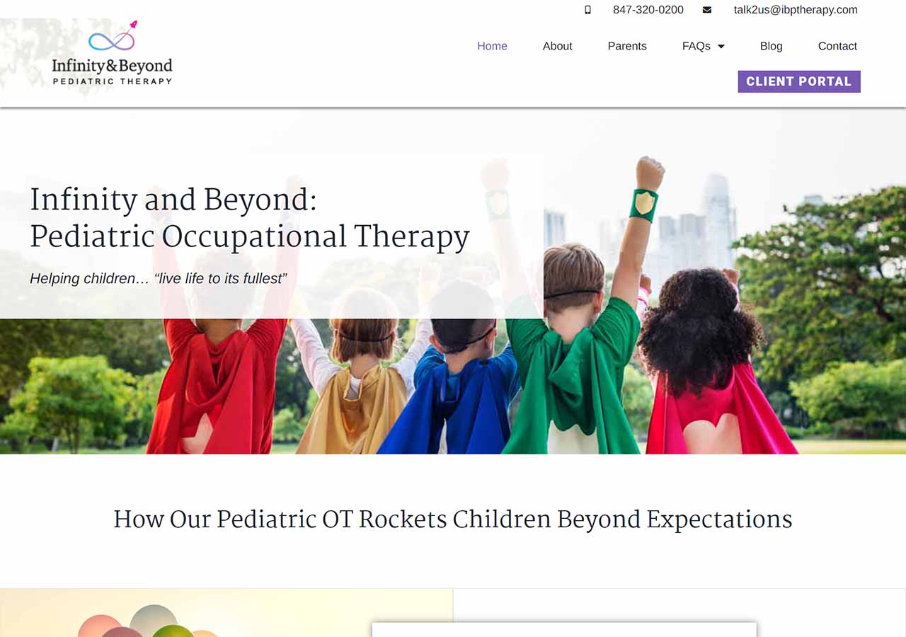 screen shot of pediatric therapist website