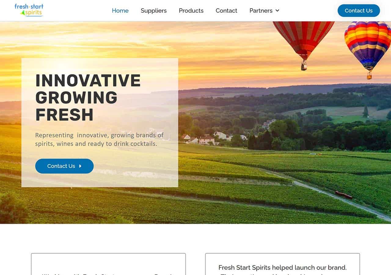 home page of liquor distributor business