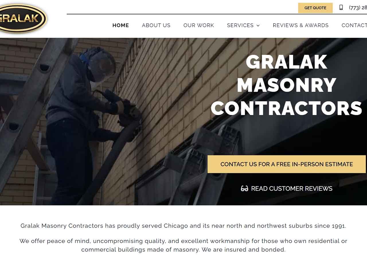 screenshot of tuckpointing contractor website home page